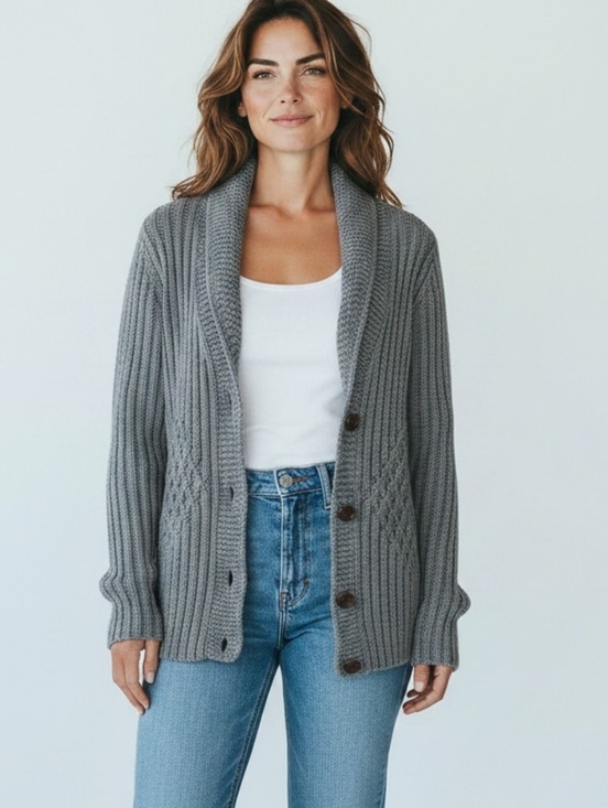 Lands' End Sweaters - Lands’ End Women’s Gray Cable Knit Shawl Collar Cardigan Sweater Size S/P